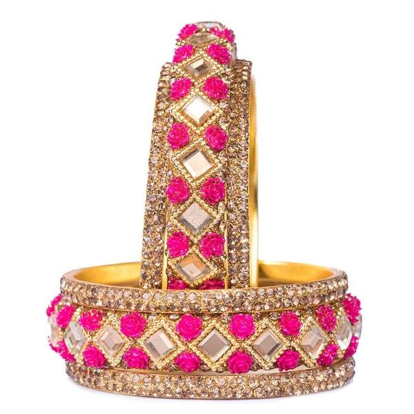 Stunning Rani & Gold Color Bangles Set Pack of 6