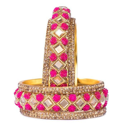 Stunning Rani & Gold Color Bangles Set Pack of 6