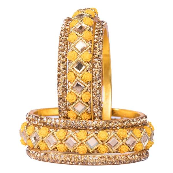 Elite Yellow & Gold Color Bangles Pack of 6 together from front view