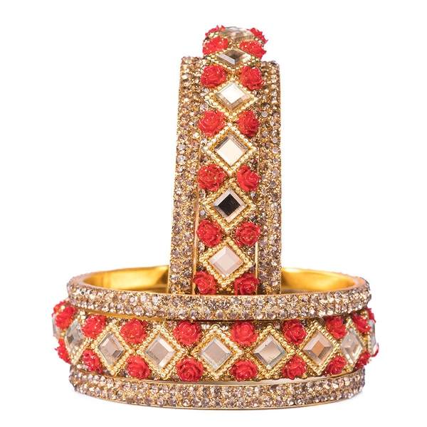 Stunning Red & Gold Color Bangles Set Pack of 6 together from front view