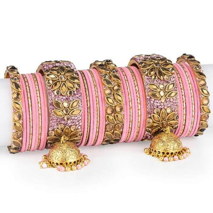 Gold and Pink Fancy Latken Bridal Chura for Women front view