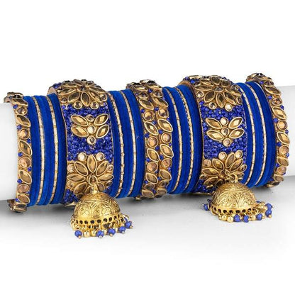 Gold and Blue Color Fancy Latken Bridal Chura for Women front view