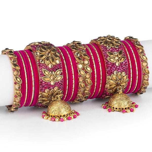 Gold and Rani Fancy Latken Bridal Chura for Women front view