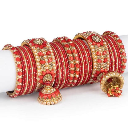 Wedding Latkan Bridal Chura Set Red Color Pack of 38 front view