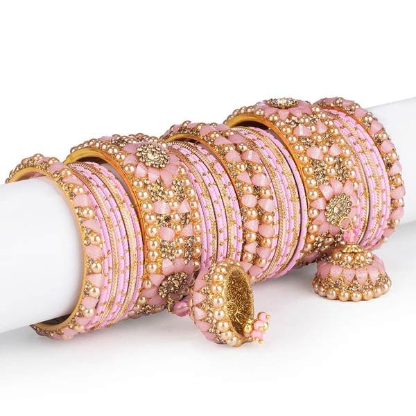 Wedding Latkan Bridal Chura Set Pink Color Pack of 38 front view