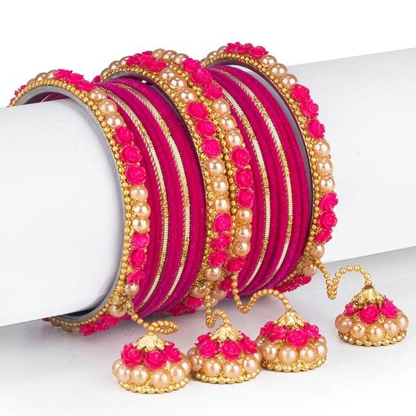 Metal and Velvet Latkan Bangles Set for Stylish Girls 02