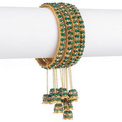 Gold-Plated Alloy Green Color Latkan Bangle Set for Girls & Women 02