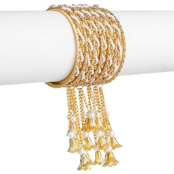 White Color Gold Plated Metal Latkan Bangles Set