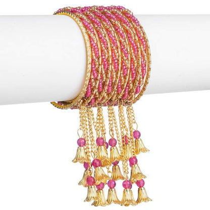 Gold & Rani Color Gold Plated Metal Latkan Bangles Set