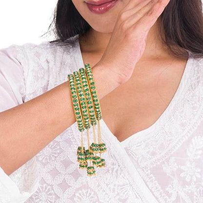 Gold-Plated Alloy Green Color Latkan Bangle Set for Girls & Women