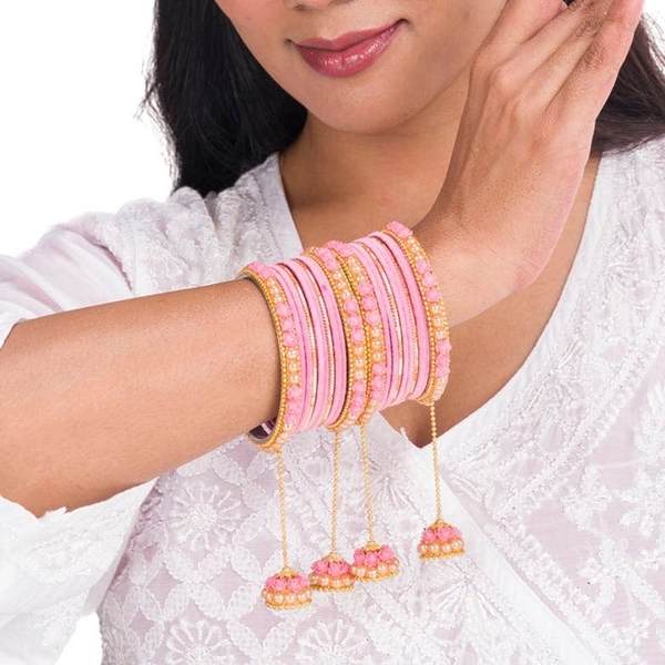 Shimmering Metal & Velvet Bangle Set for Women and Girls 02