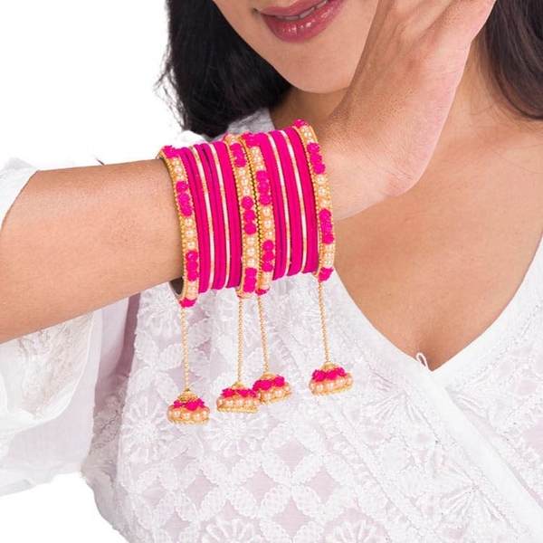 Metal and Velvet Latkan Bangles Set for Stylish Girls 03