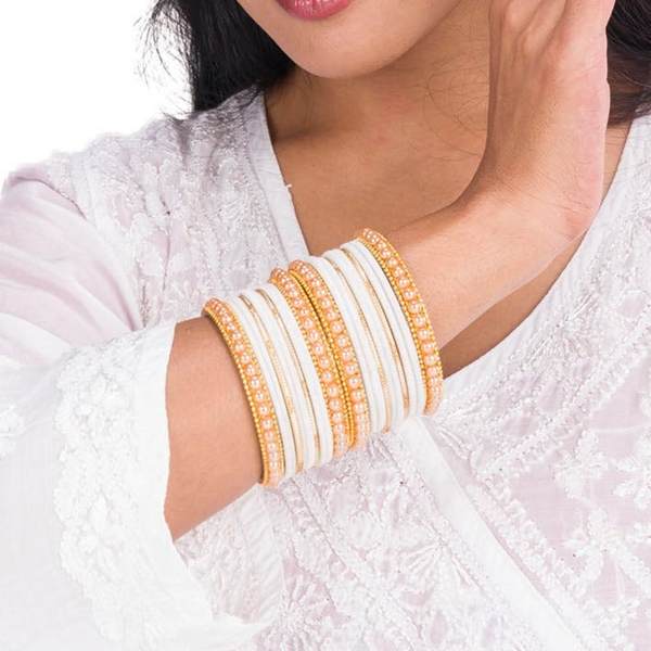 Artificial Gold Plated White Color Bangle Set for Women and Girls 03