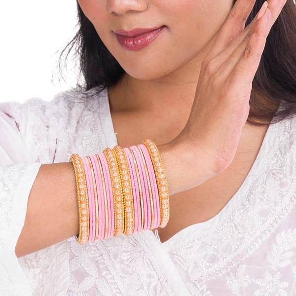 Artificial Gold Plated Pink Color Bangle Set for Women and Girls 03