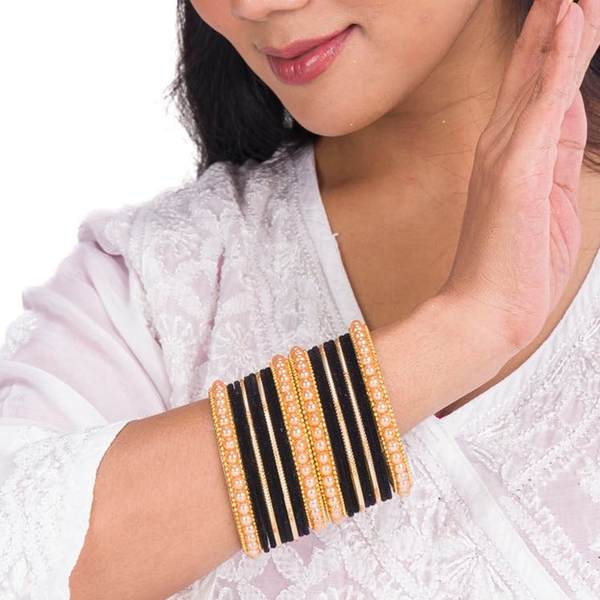 Artificial Gold Plated Black Color Bangle Set for Women and Girls 03