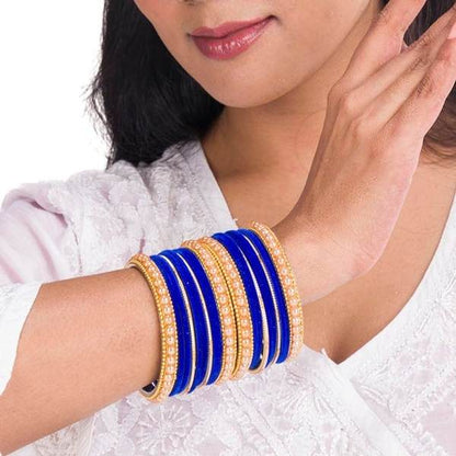 Artificial Gold Plated Blue Color Bangle Set for Women and Girls 03