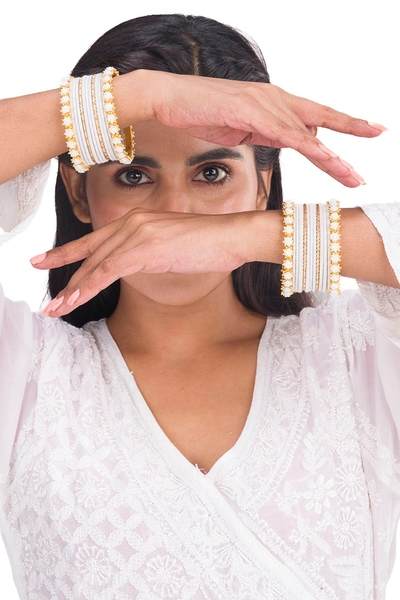 Elegant White Color Velvet Bangles Set Pack of 26 together in two hand