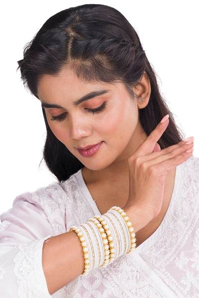 Elegant White Color Velvet Bangles Set Pack of 26 together in one hand