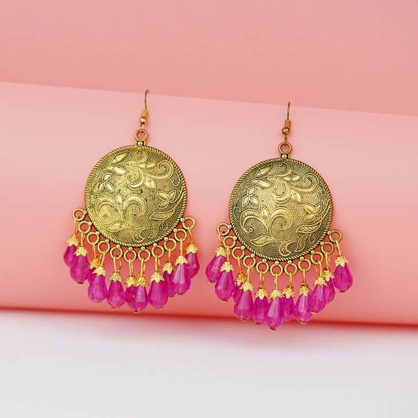 Alloy Rani Color Big Antiqe Gold-Plated Chandbali Earring Set