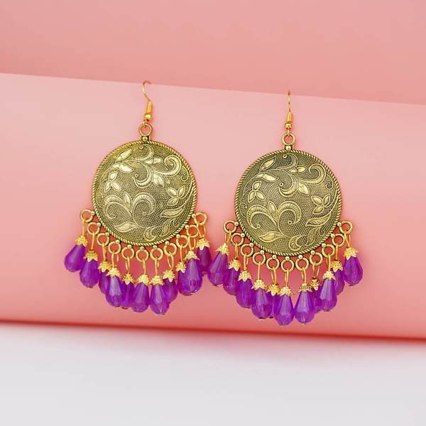 Alloy Purple Color Big Antiqe Gold-Plated Chandbali Earring Set