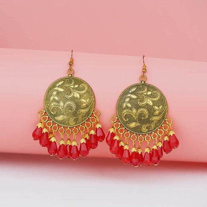 Alloy Red Color Big Antiqe Gold-Plated Chandbali Earring Set