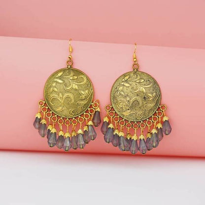 Alloy Grey Color Big Antiqe Gold-Plated Chandbali Earring Set