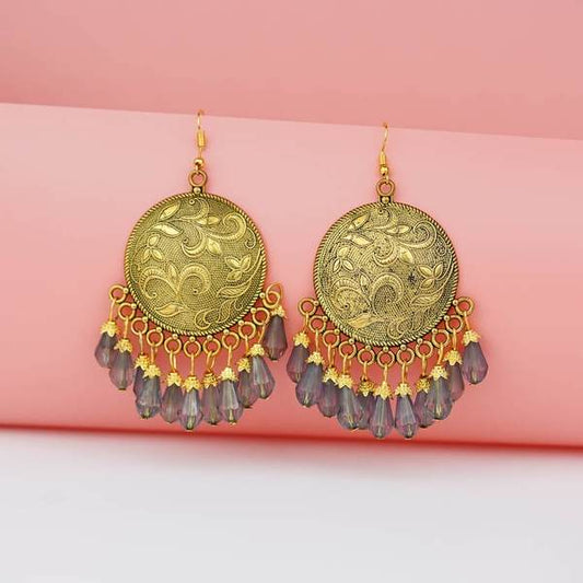 Alloy Grey Color Big Antiqe Gold-Plated Chandbali Earring Set