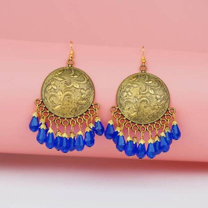 Alloy Blue Color Big Antiqe Gold-Plated Chandbali Earring Set