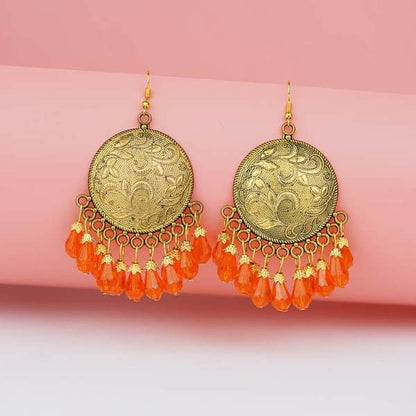 Alloy Orange Color Big Antiqe Gold-Plated Chandbali Earring Set