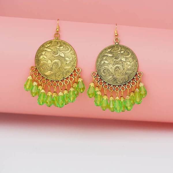 Alloy Lime Color Big Antiqe Gold-Plated Chandbali Earring Set