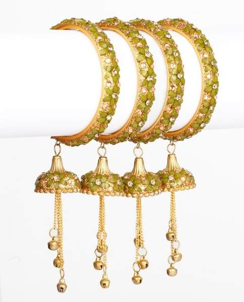 Olive Green Color Wedding Festive Latkan Bangles Set 02