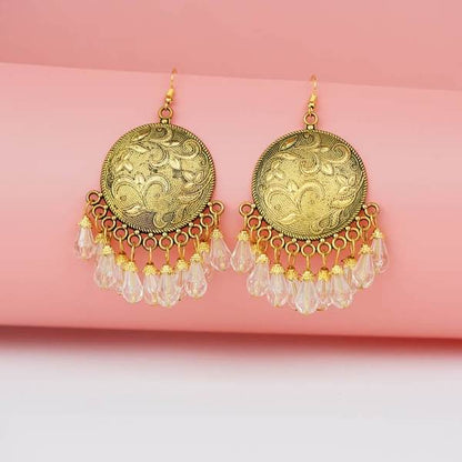 Alloy White Color Big Antiqe Gold-Plated Chandbali Earring Set