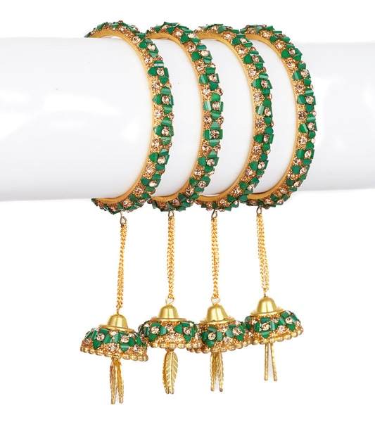 Partywear Unique Latkan Bangle Set Green Color