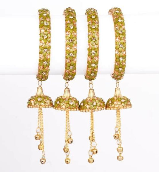 Olive Green Color Wedding Festive Latkan Bangles Set