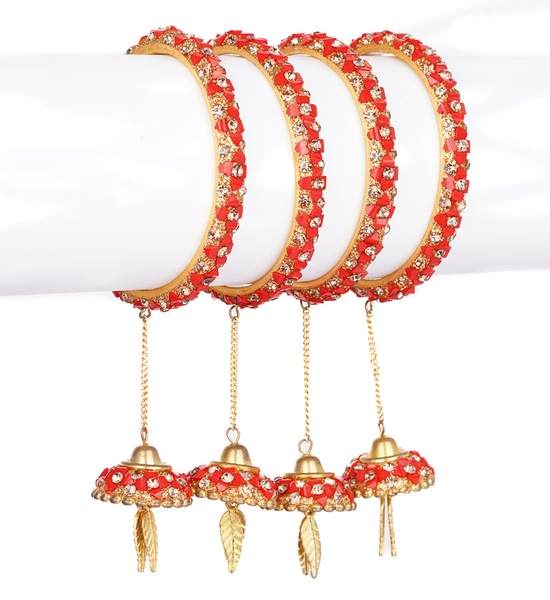 Partywear Unique Latkan Bangle Set Red Color