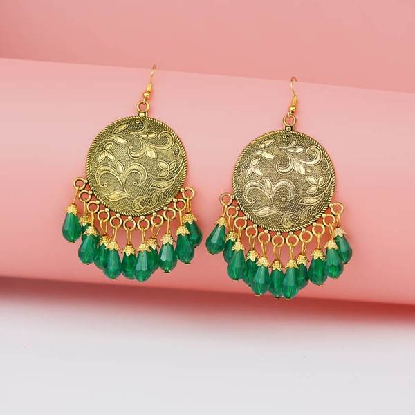 Alloy Green Color Big Antiqe Gold-Plated Chandbali Earring Set