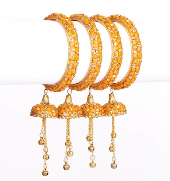 Yellow Color Wedding Festive Latkan Bangles Set for a Touch of Elegance