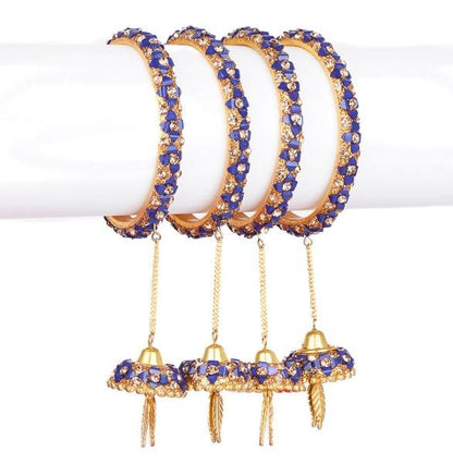 Partywear Unique Latkan Bangle Set Blue Color