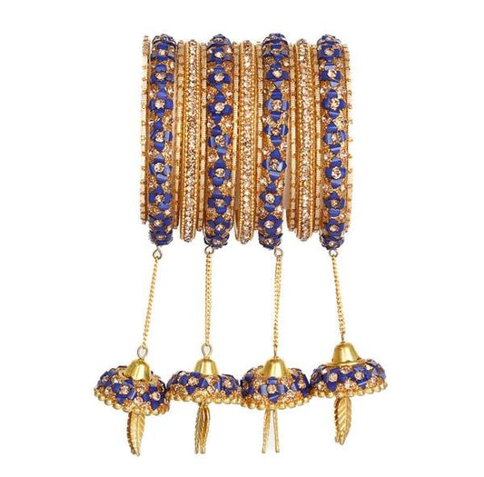 Metal Alloy Nevy Blue & Gold Latkan Bangle Set for Women