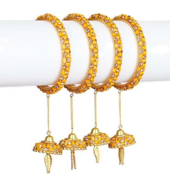 Partywear Unique Latkan Bangle Set Yellow Color