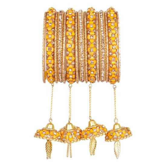 Metal Alloy Yellow & Gold Latkan Bangle Set for Women