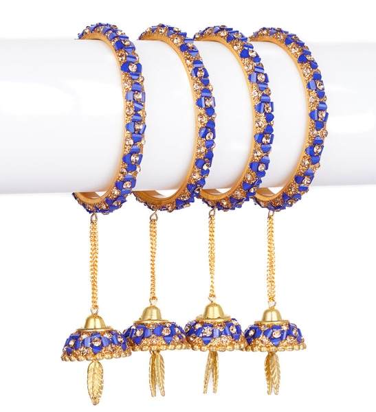 Partywear Unique Latkan Bangle Set Royal Blue Color