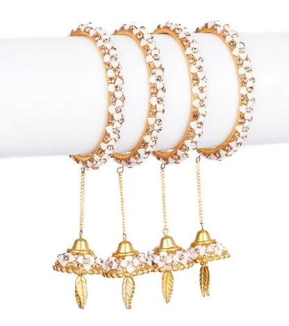 Partywear Unique Latkan Bangle Set White Color