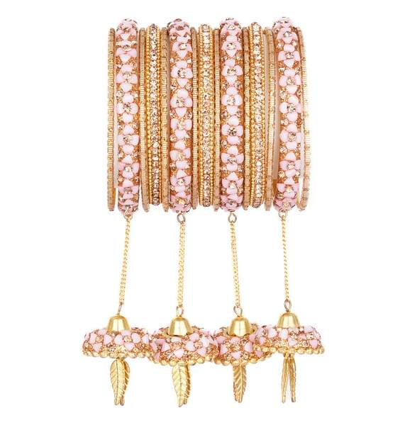 Metal Alloy Pink & Gold Latkan Bangle Set for Women