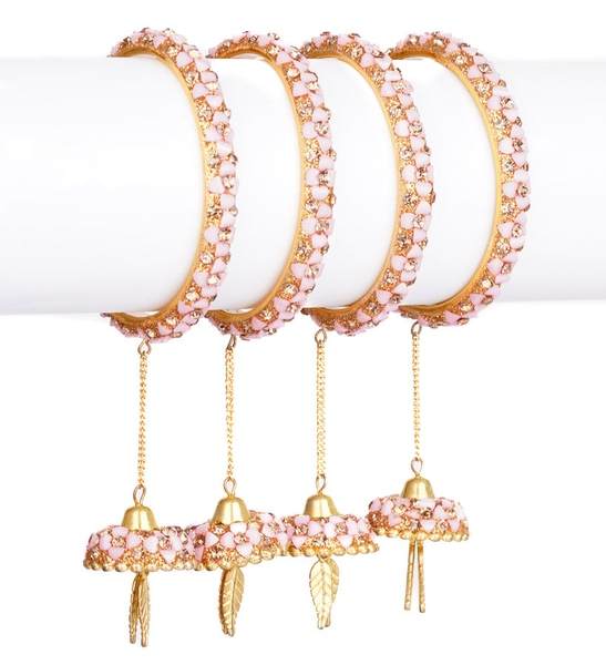 Partywear Unique Latkan Bangle Set Pink Color