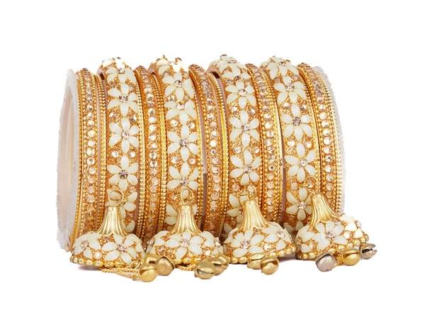 Snow White Color Wedding Bangles Set with Jhoomer Latkan 02