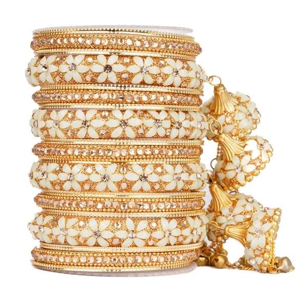 Snow White Color Wedding Bangles Set with Jhoomer Latkan 03