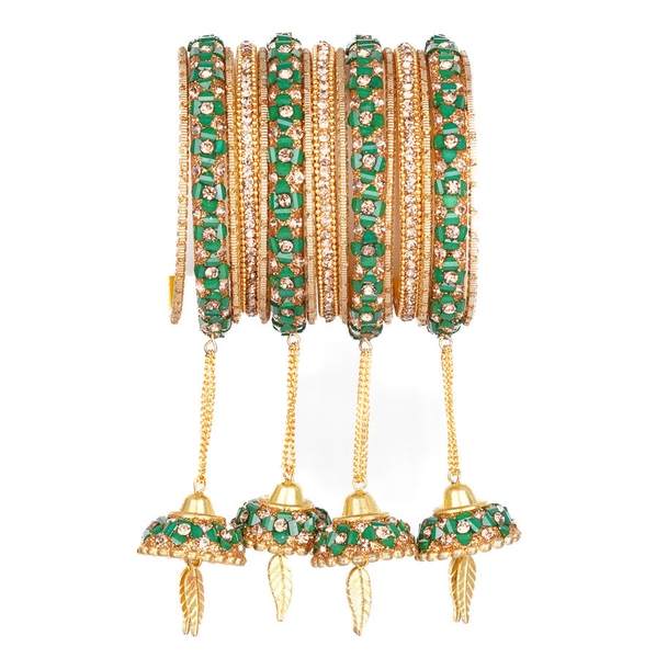 Metal Alloy Green & Gold Latkan Bangle Set for Women