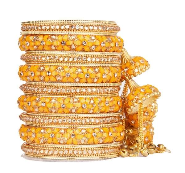 Yellow Color Wedding Bangles Set with Jhoomer Latkan