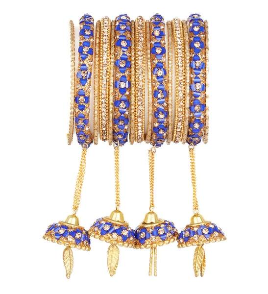 Metal Alloy Royal Blue & Gold Latkan Bangle Set for Women